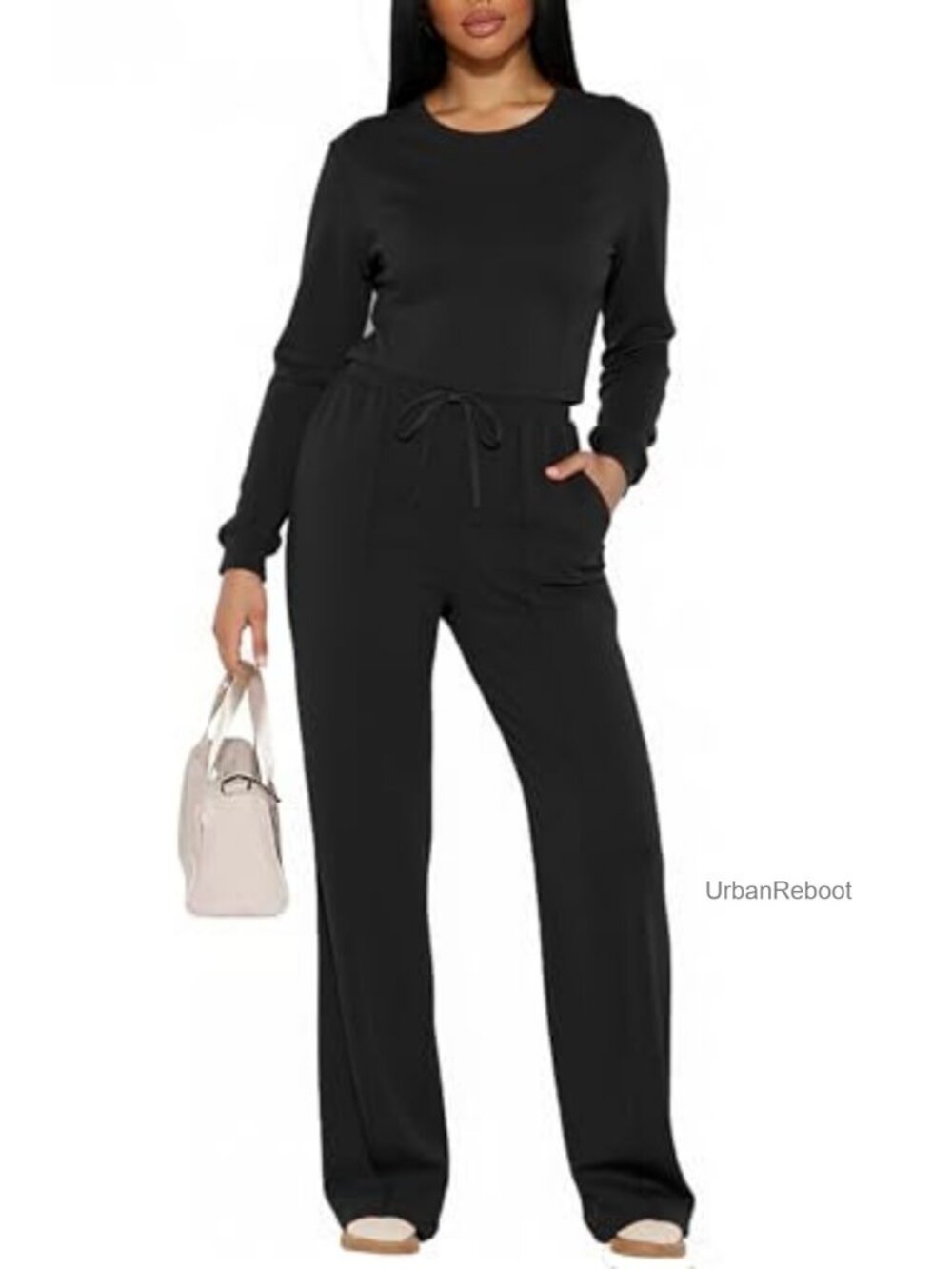 Womens 2 Piece Outfit Cropped Top Wide Leg Pants Sweatsuit Set